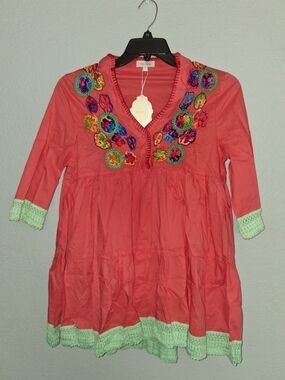 Velzera Coral Blouse with Contrast Stitching